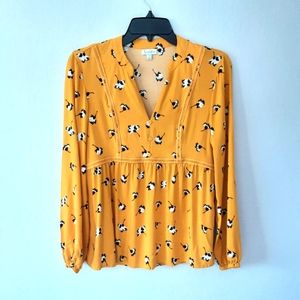 Love Fire Yellow and Flower Print Blouse - Medium